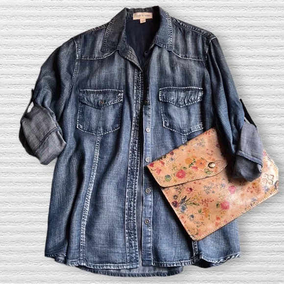 🌼 FREE w/any order❗️ANTHROPOLOGIE CLOTH & STONE 100% lyocell/tencel denim top - Picture 9 of 12